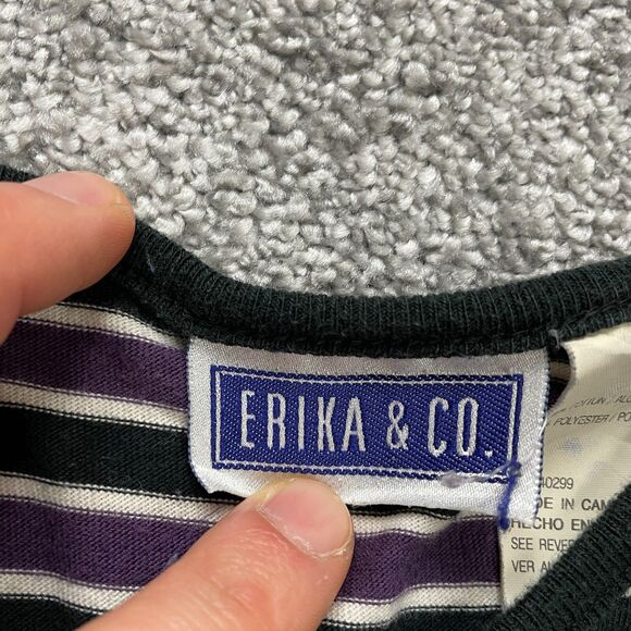 Erika & Co. Top Womens Medium Multicolor Striped Long Sleeve Crew Neck Casual - Picture 4 of 9